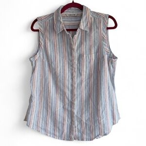 Orvis Striped Sleeveless Button Down Linen Blend Shirt Size M